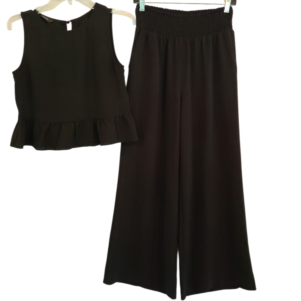 Dokotoo Black Sleeveless Peplum Top & Wide Leg Pants 2-Piece Set Small